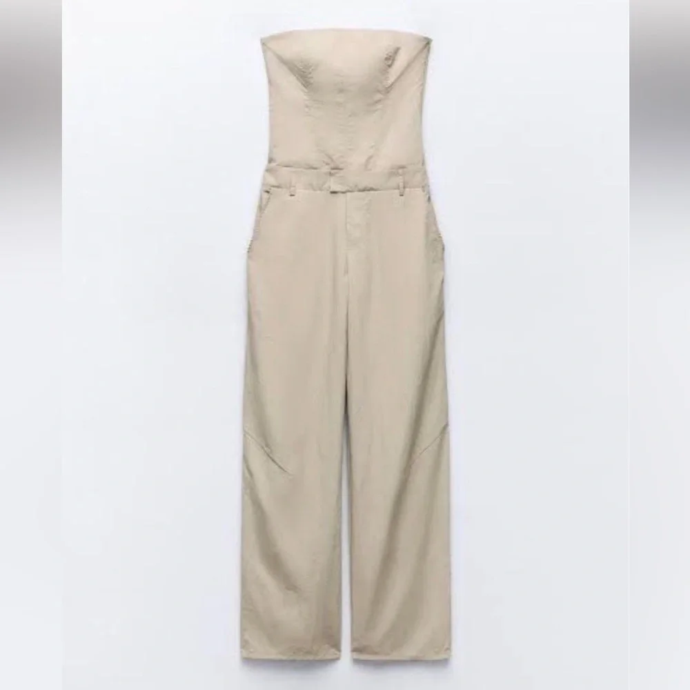 NWOT Zara strapless nylon jumpsuit blogger favorite - Picture 3 of 5